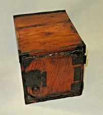 Antique 12.5" Japanese Wooden Tansu Merchant Seamans Chest Wrought Iron Hardware