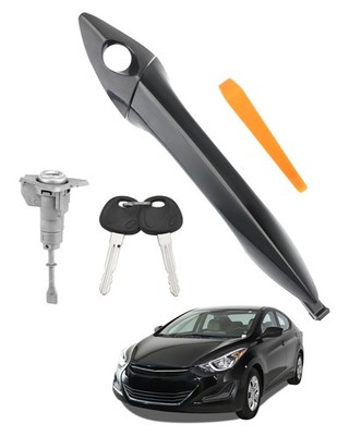 Exterior Door Handle Front Left w/ Lock Cylinder & Key Fit 11-16 Hyundai Elantra