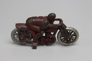 Hubley Cast Iron SPEED #5 Toy Motorcycle, Nickel wheels - 4.25"