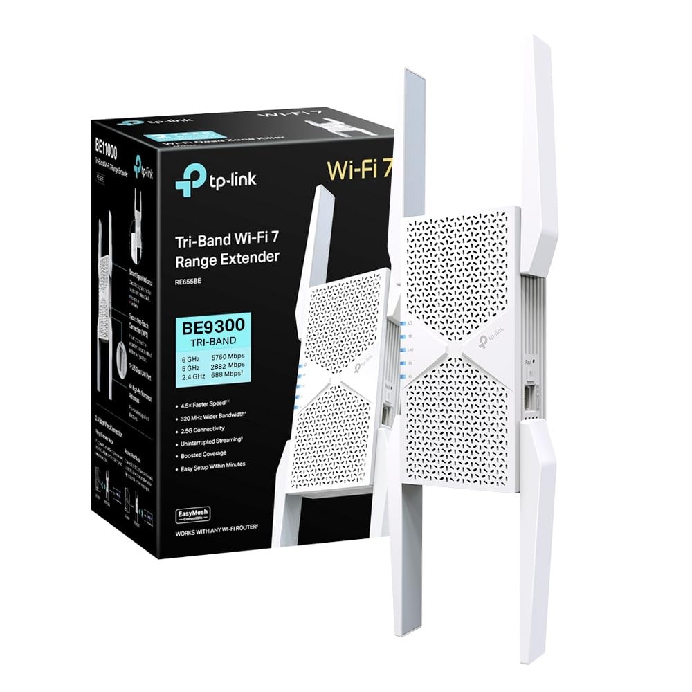 TP-Link WiFi 7 RE655BE Ripetitore WiFi Tri-band BE9300Mbps, Porta 2.5G (I0v)
