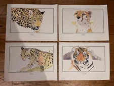 4 1979 'Big Cats' Prints from PG Tips by Graeme Sims, Cheetah, Tiger, Leopard