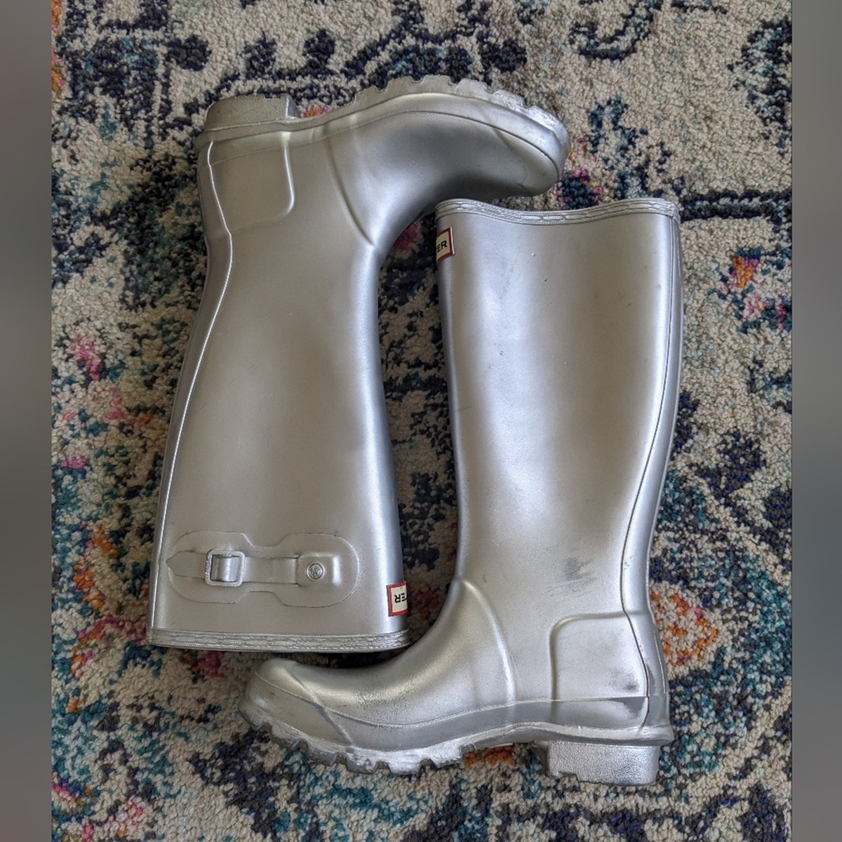 Hunter Metallic Silver Rain Boots View 2
