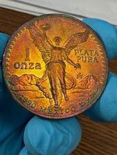 1990 Mexico Libertad 1 oz Onza Silver Monster Toned-Read description