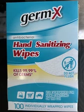 Germ-X Antibacterial Hand Sanitizing Wipes 100 Count.