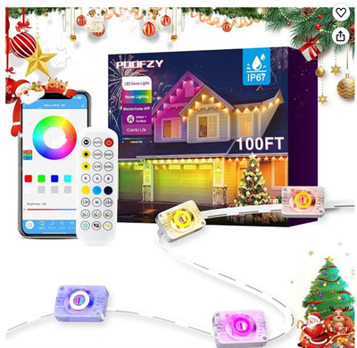 100ft Permanent Outdoor Lights - RGB+IC Smart Eave Lighting with IP68 Waterproof