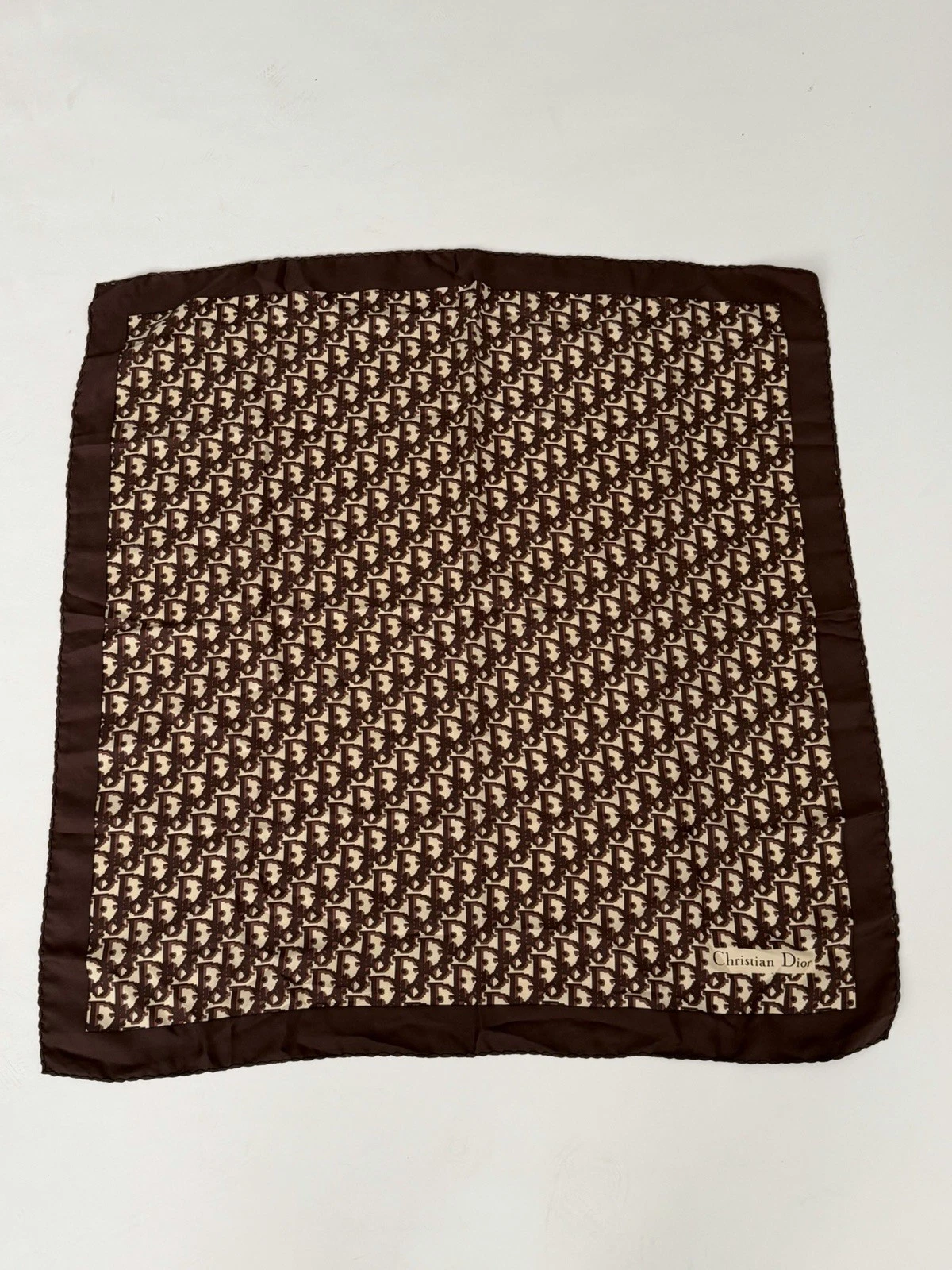 Dior — vintage christian dior Women Silk Scarf Logo Brown 30 By 30
