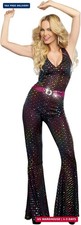 Halloween 70s Disco Doll Costume For Women Adult Jumpsuit Black Costplay Costume