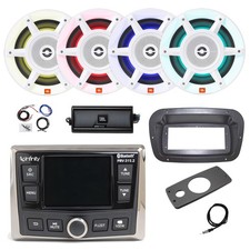 Infinity Marine BT WB Radio w/Spa Bezel, 4x 8" LED White Speaker, Amp,Kit, ANT