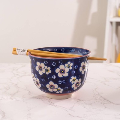 Ume Plum Design 18oz 5.25''D Bowl With Chopsticks Set