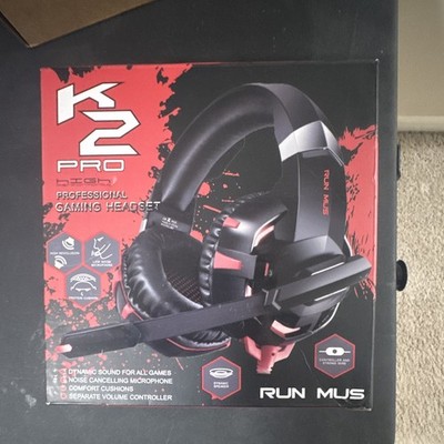 RUNMUS K2 Pro Over-Ear Gaming Headset Boom Mic Noise Cancel USB 3.5mm