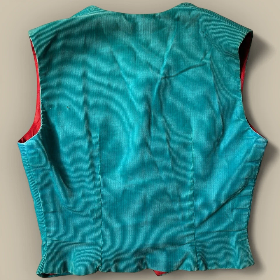 Conjunto de falda chaleco chaleco pana años 70 de colección verde azulado forrado para mujer XS hecho a mano Foto 3 de 4