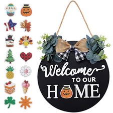 Seasonal Interchangeable Welcome Sign for Front Door Decor, Welcome to Our Ho...