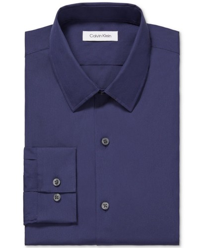 Calvin Klein Men Extra-Slim fit Dress Shirt XL 16-16.5 32-33 Blue Solid