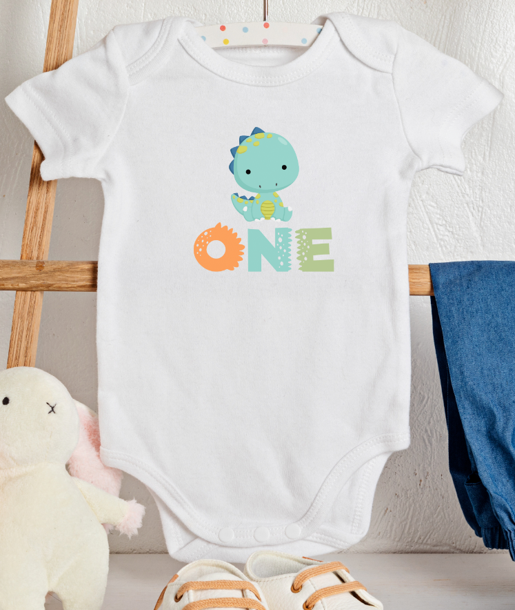 One Year Old Dinosaur Birthday Party Bodysuit 1st Dinosaur