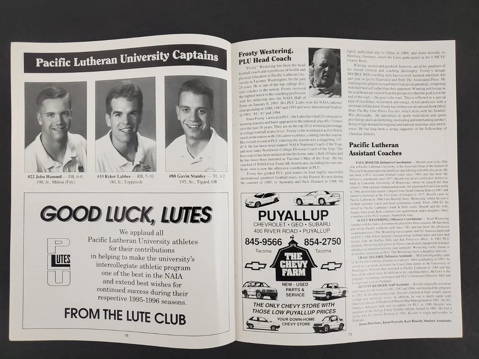 1995 Puyallup Puget Sound Univ Loggers Pacific Lutheran Lutes Football Program - Image 3 of 4
