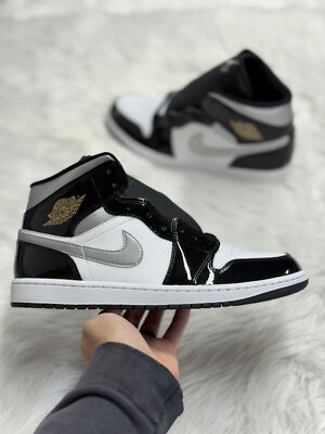 Size 12 - Air Jordan 1 SE Mid Black White Metallic Silver for sale