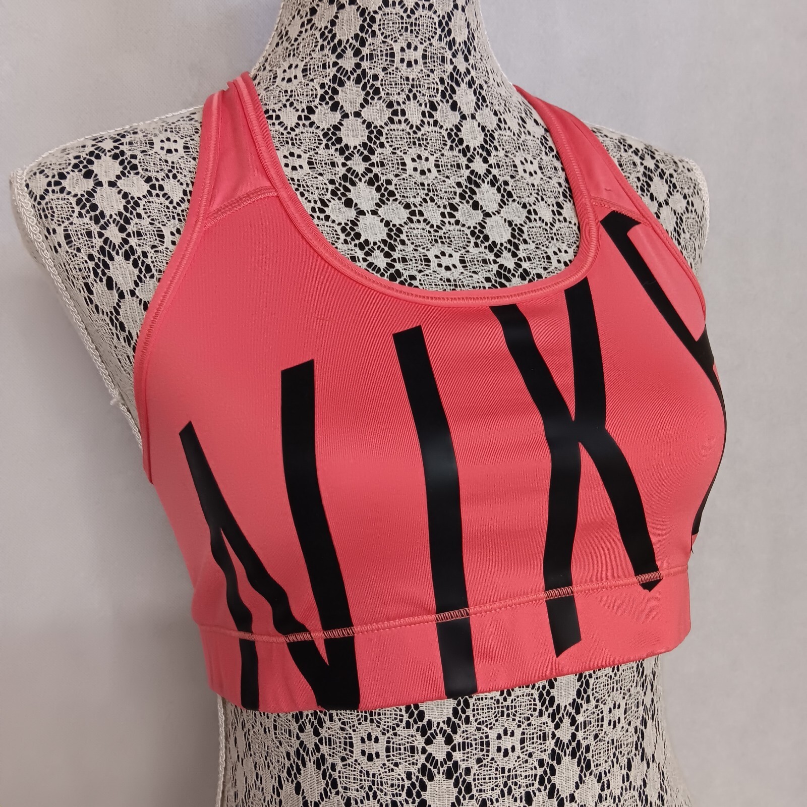 NIKE Sports Bra Large Coral Racerback NIKE Spell Out Dri-Fit-image