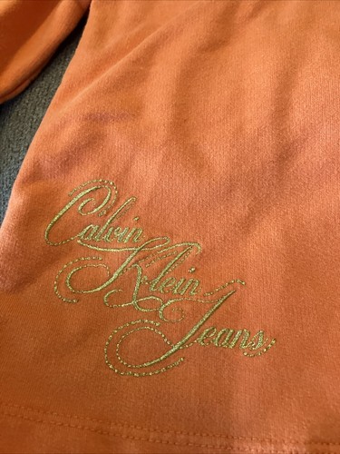 Calvin Klein Jeans Jacket Girls 4T Hoodie Orange Embroidered Gold - Picture 2 of 6