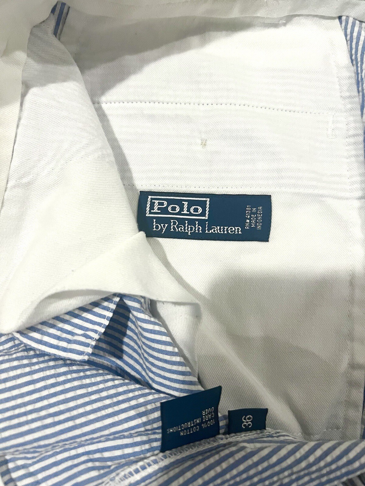 Ralph Lauren Polo Seersucker Shorts Mens 36 Blue White Striped VGC thumbnail 12