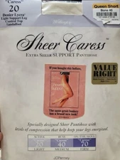 JCPENNEY Sheer Caress Extra Sheer Control Top Pantyhose Queen Short 40 Bone