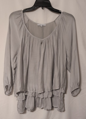 TEMPO PARIS Small Soft Semi-Sheer Layered SILK Blend Summer Blouse Made In Italy
