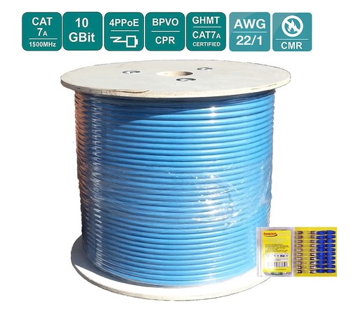 Sunnytech CAT7A AWG22 1000 pieds S-FTP 10G1500 MHz, bleu/20Plug, capuchon certifié GHMT 7A - Photo 1 sur 8