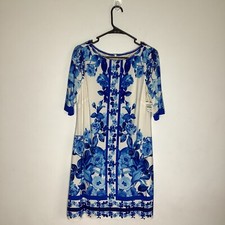 Eliza J Womens Floral Dress Blue White Size 10 NWT