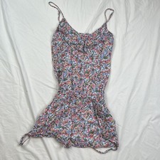women's Zara Elastic Waist pink floral sleeveless romper size L Runs Small