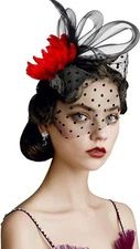 BABEYOND Fascinator Hats for Women - Tea One Size, B-black With Red Flower 