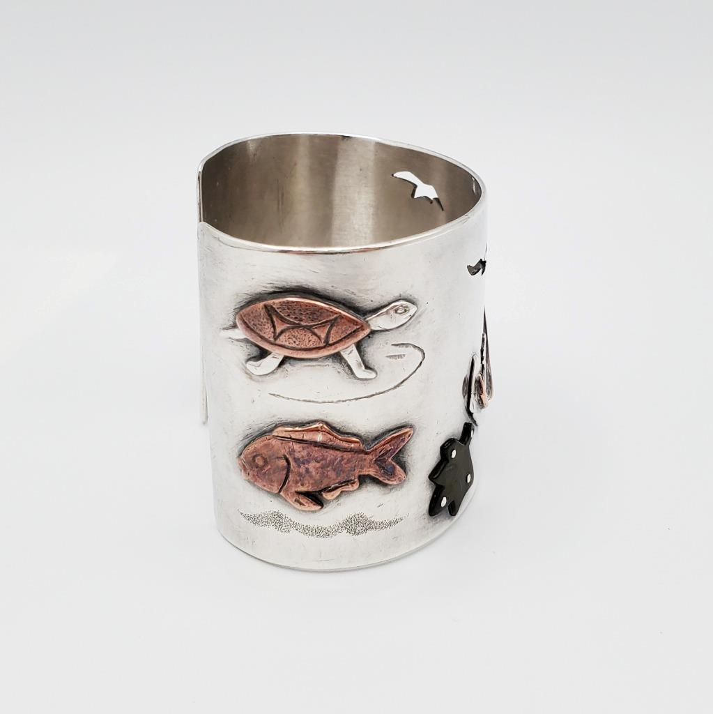 LARGE Solid Silver Handmade Artisan Cuff Lizard T… - image 7