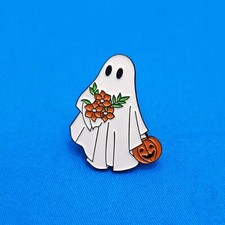 Ghost with Flowers Halloween Enamel Pin                  PN1059
