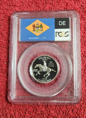 1999 silver Delaware statehood quarter PCGS PR 69 DCAM flag label