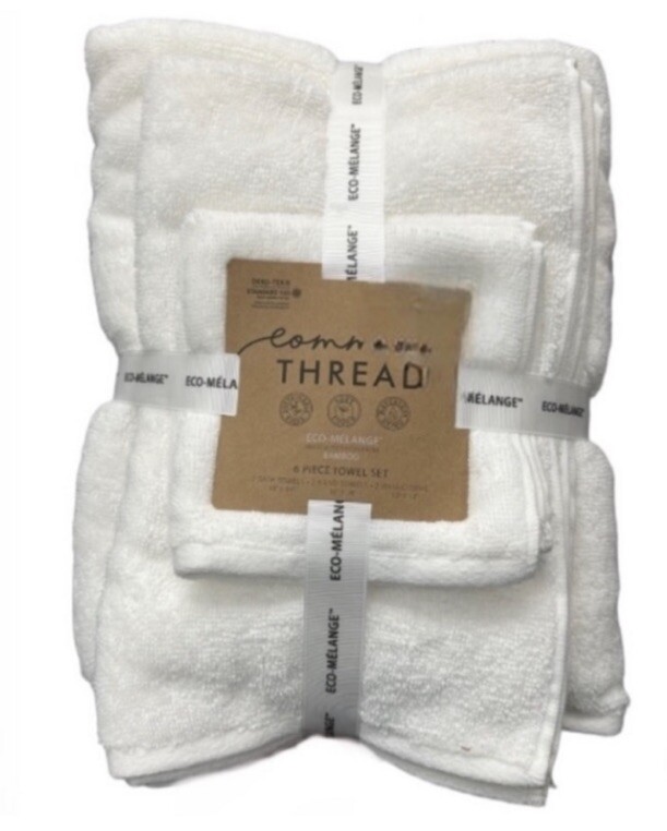 Common Thread 6 piece White Bath Towel Set NEW eBay