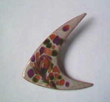  Enamel on Copper Large HOOK, BOOMARANG PIN BROOCH - WINE, OLIVE, PEACH COLORS