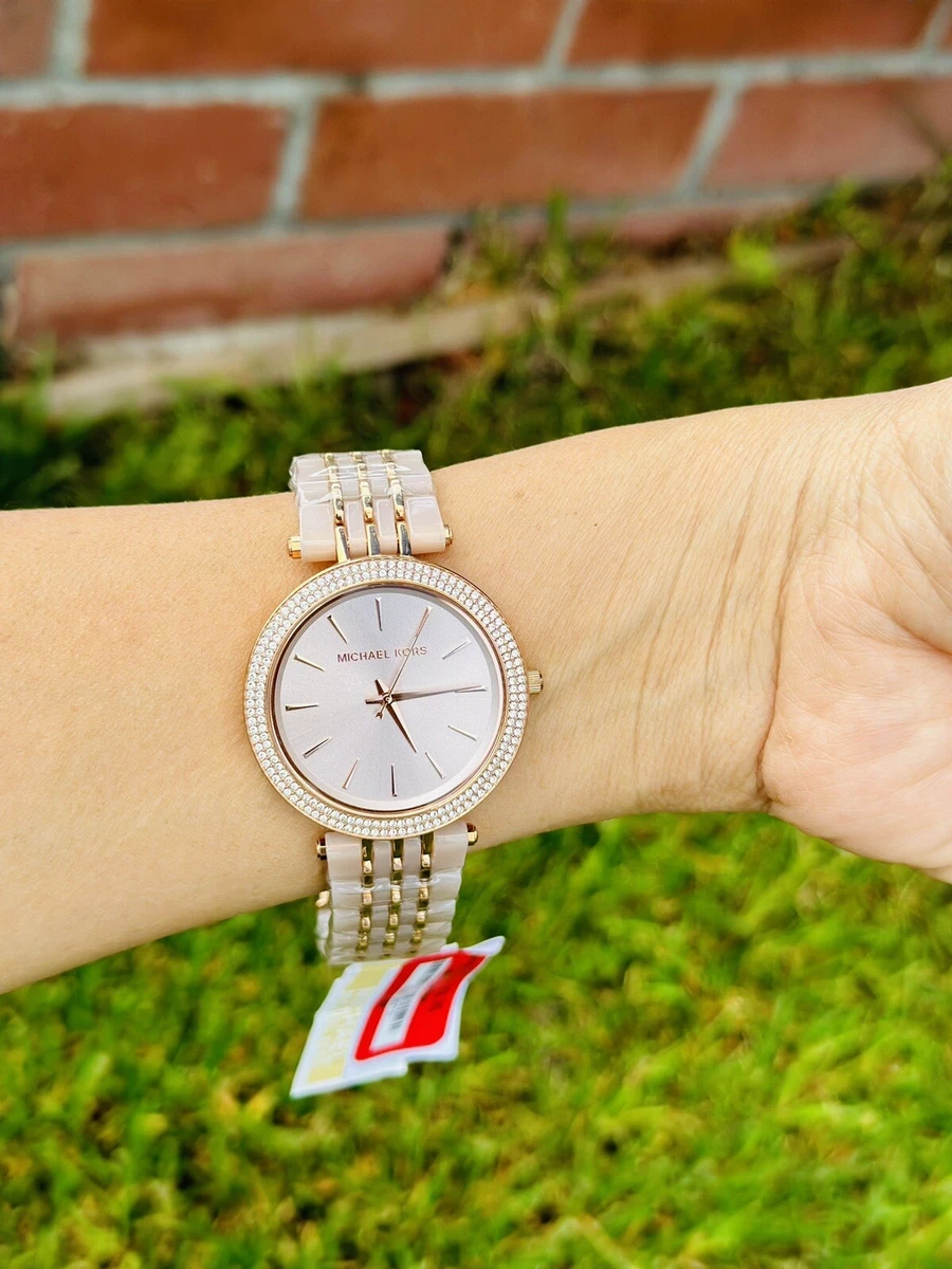 MICHAEL KORS Darci Womens Crystals Watch Rose Gold Dial Pink Acetate Band
