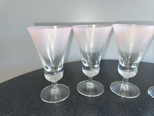 Set 5 DOROTHY THORPE Pink Peach Frosted Satin Trumpet Goblets MCM Bareware 7.5" - Picture 2 of 14