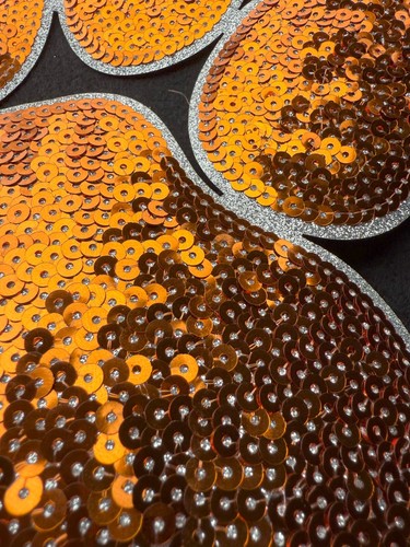 🧡🐾Orange Sequin Paw Patch – 10" x 9.5" Sparkling Glitter Iron-On Appplique - Picture 3 of 7
