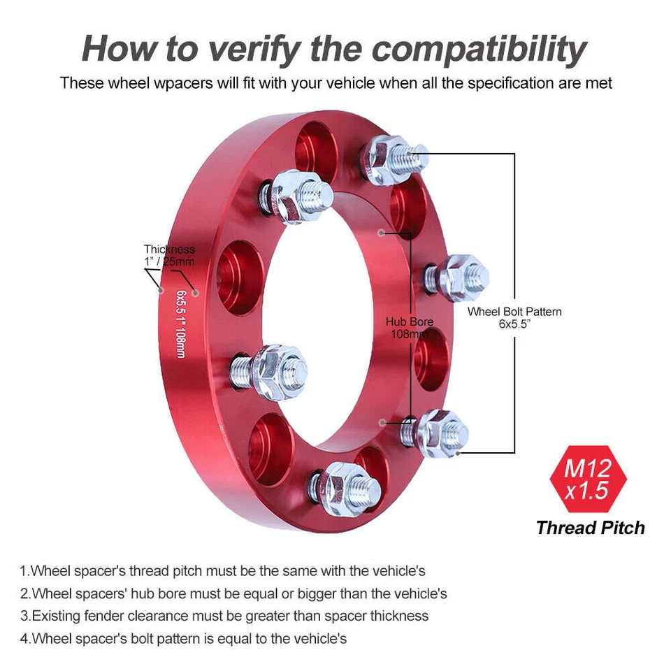 (4) 1" Hubcentric 6x5.5 Wheel Spacers Fits Toyota 4Runner Tacoma Tundra Sequoia - Image 2 of 4