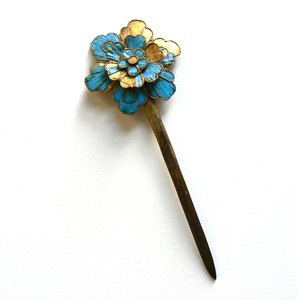 Qing Dynasty Kingfisher feather Hair Pin Antique Chinese 19th China Tian-tsui 點翠