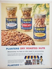 3 Vintage 1960 Planters Peanuts Print Ads Ephemera Wall Art Decor Snack Happy