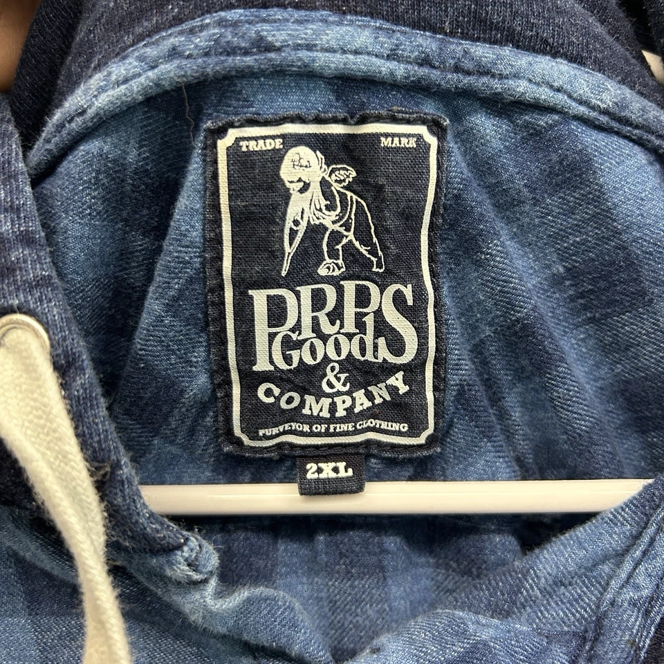 Camisa PRPS Goods & Co Para Hombres 2XL Azul Cuadros Franela con Capucha Cordón Dobladillo Curvo Foto 2 de 4