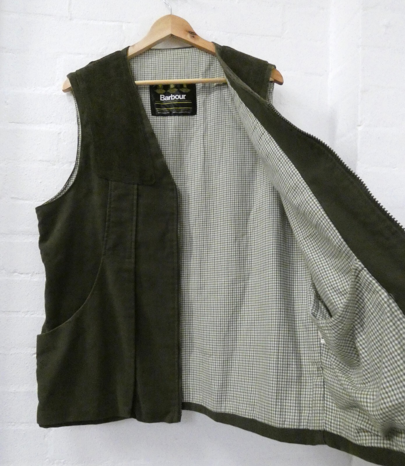 Vintage Barbour Green Suede Moleskin Gilet Shooting Vest Waistcoat Size