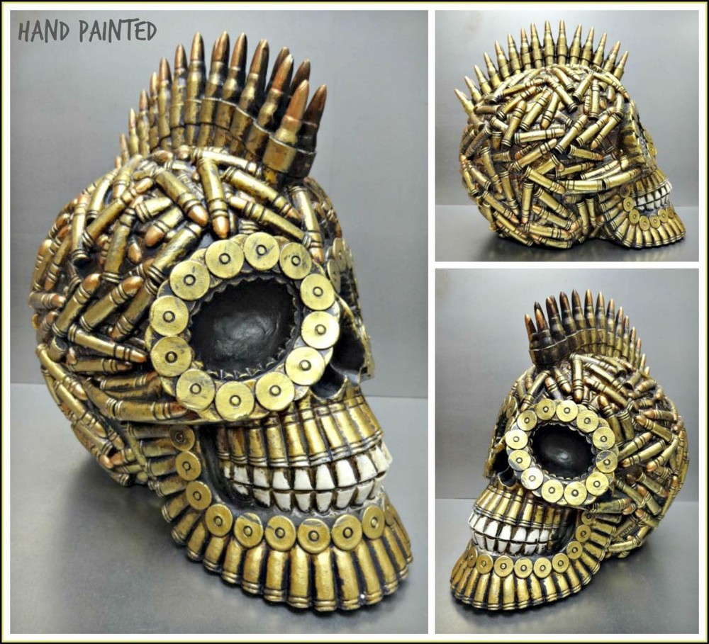 Military Mohawk SKULL Skeleton HEAD Sculpture Figurine Statue Halloween Decor