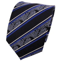 Tigertie Seidenkrawatte Blau Dunkelblau Silber Schwarz Gestreift- Krawatte Seide