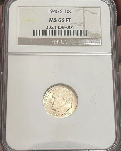 1946 S Roosevelt Silver Dime .10 Cent NGC MS 66 FT Full Torch