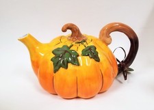 NEW BLUE SKY YELLOW+GREEN+BROWN CERAMIC PUMPKIN DECORATIVE TEAPOT,TEA,COFFEE POT