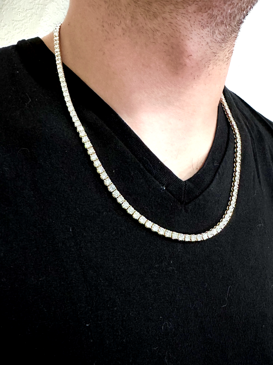 UNISEX 22 In Yellow Gold 4mm Lab IIA Diamond Tennis Necklace 33.25