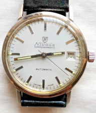 Reloj Pulsera Nivada Compensamatic Automático Esfera Blanca De Colección