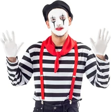 Men's Mime Costume Set Classic Black and White Outfit for Halloween Events