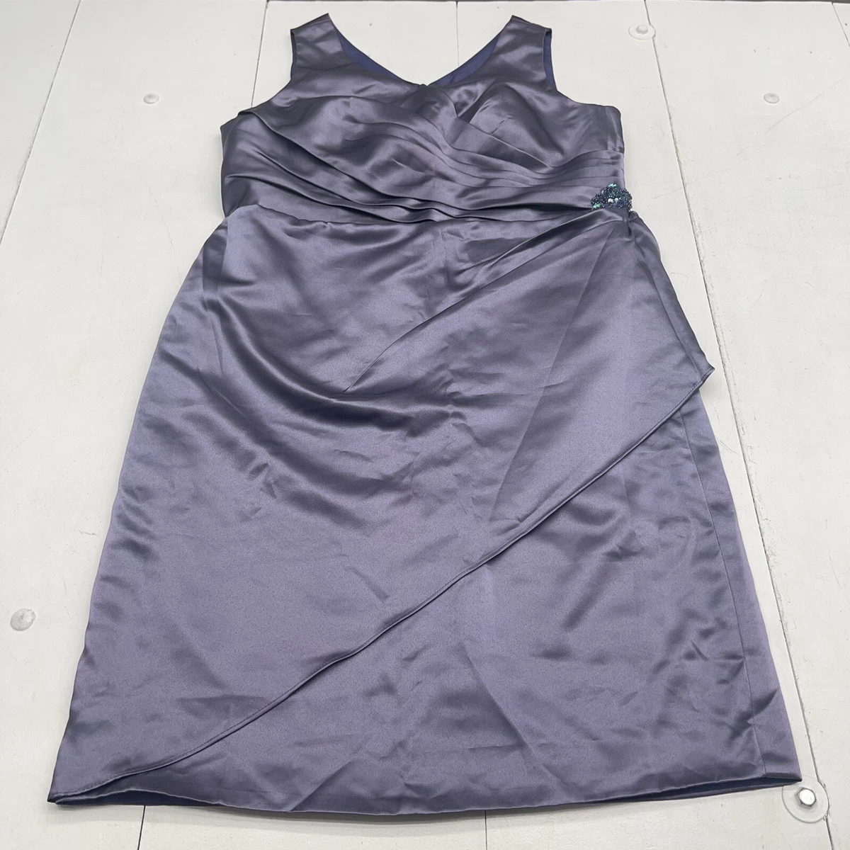 JJ s House Sheath Column V Neck Satin Cocktail Dress Stormy Purple